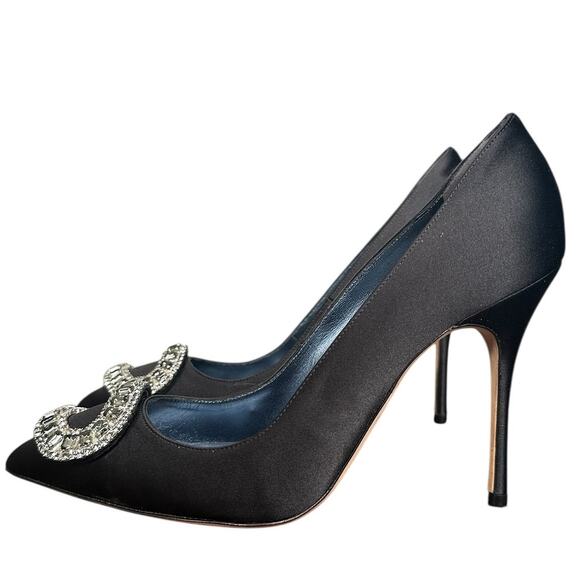 Manolo Blahnik Crystal Jeweled Broach Black High Heel Pumps 38.5 - Picture 1 of 9